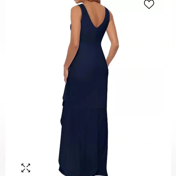 Betsy Adam Ruffled High Liw Mermaid Dress-Navy Blue, Size 4-Elegant, Stunning - Picture 2 of 13